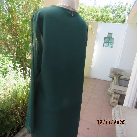 Hunters green long stretch polyester with sheer V inlay and sleeves. Size 42