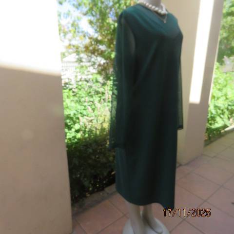 Hunters green long stretch polyester with sheer V inlay and sleeves. Size 42