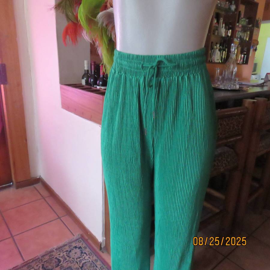 LE COUTURE forest green silky permanent fine pleated pants size 34.