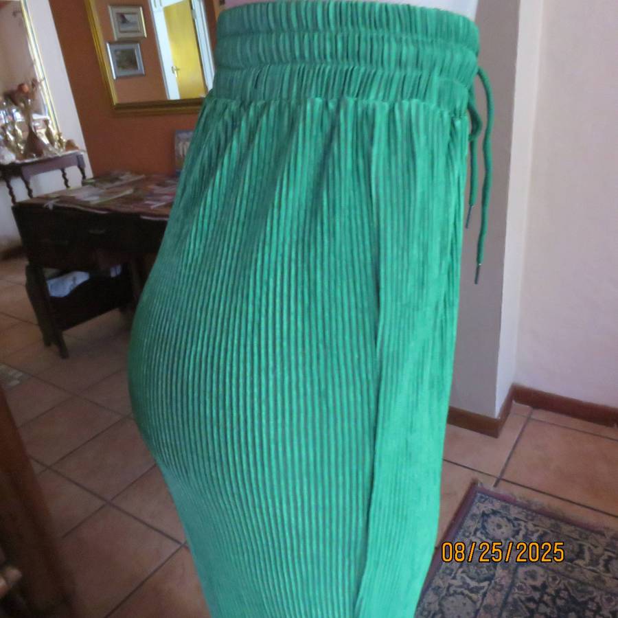 LE COUTURE forest green silky permanent fine pleated pants size 34.