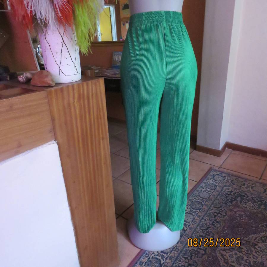 LE COUTURE forest green silky permanent fine pleated pants size 34.