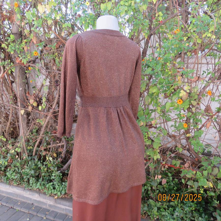 INWEAR golden brown stretch acrylic-gold lurex long sleeve long top-mini dress. Size 34