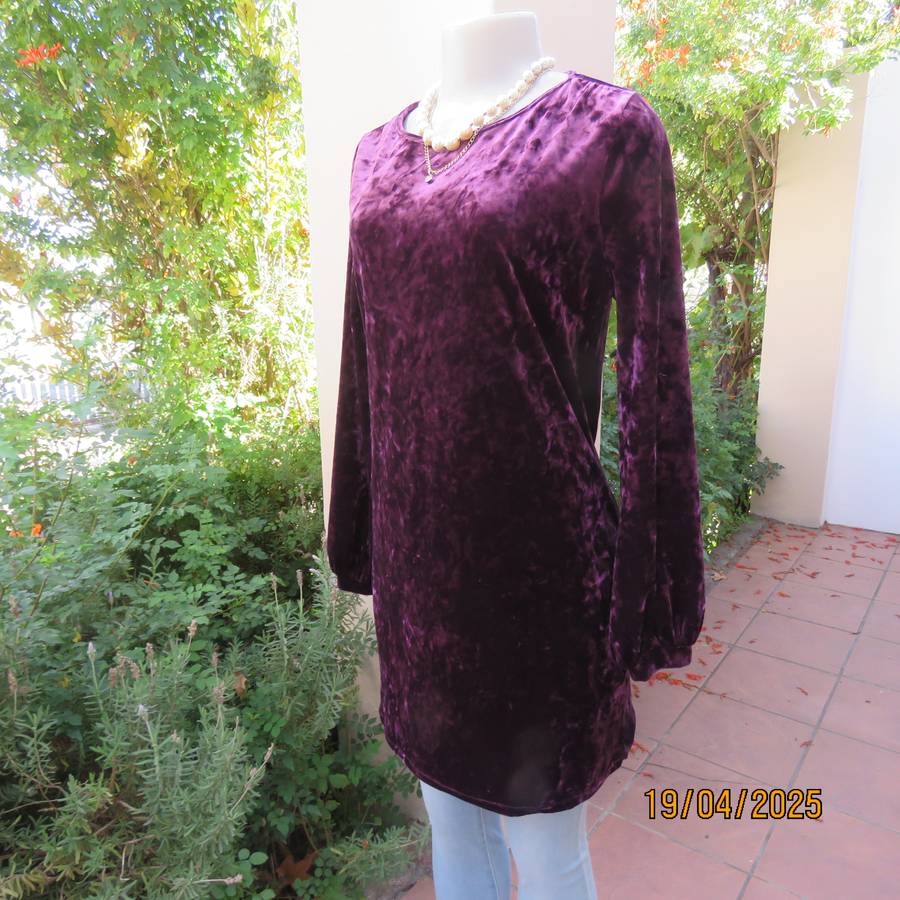 FOSHINI luxury plum colour velvet long stretch fabric top. Size 34-36.