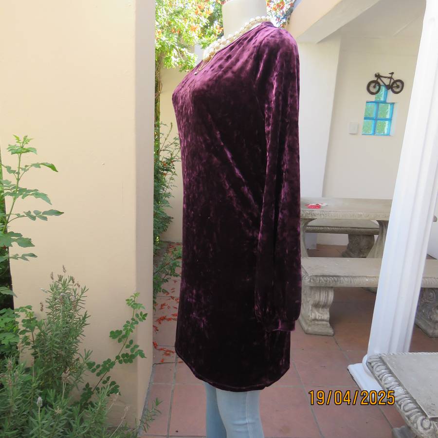 FOSHINI luxury plum colour velvet long stretch fabric top. Size 34-36.