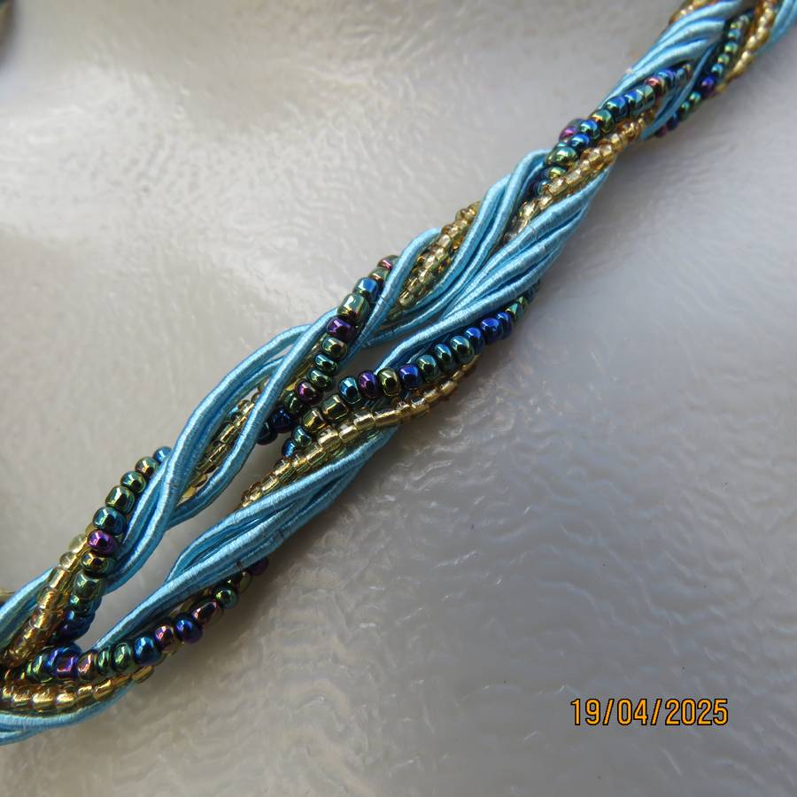 Smart turquoise stone on gold base pendant hang on cord and bead strap. New