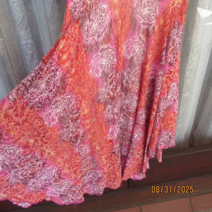 EXACT pink-crimson-white paisley print opaque lined flare dress for 9 to 10 yr old.