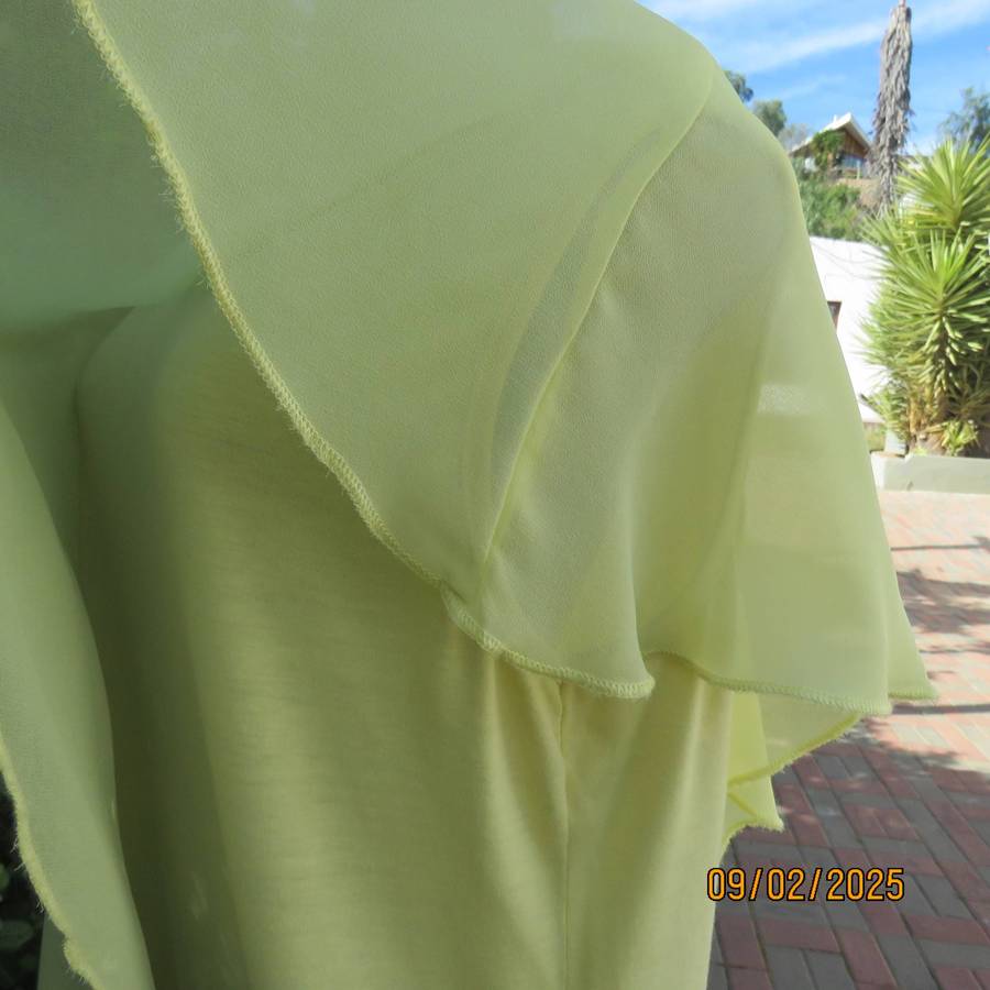 INSPIRE amber yellow sleeveless stretch cotton top with sheer overlay. Size 40