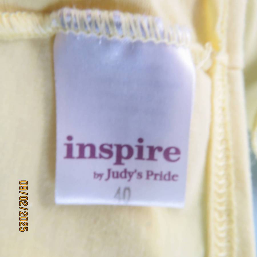 INSPIRE amber yellow sleeveless stretch cotton top with sheer overlay. Size 40