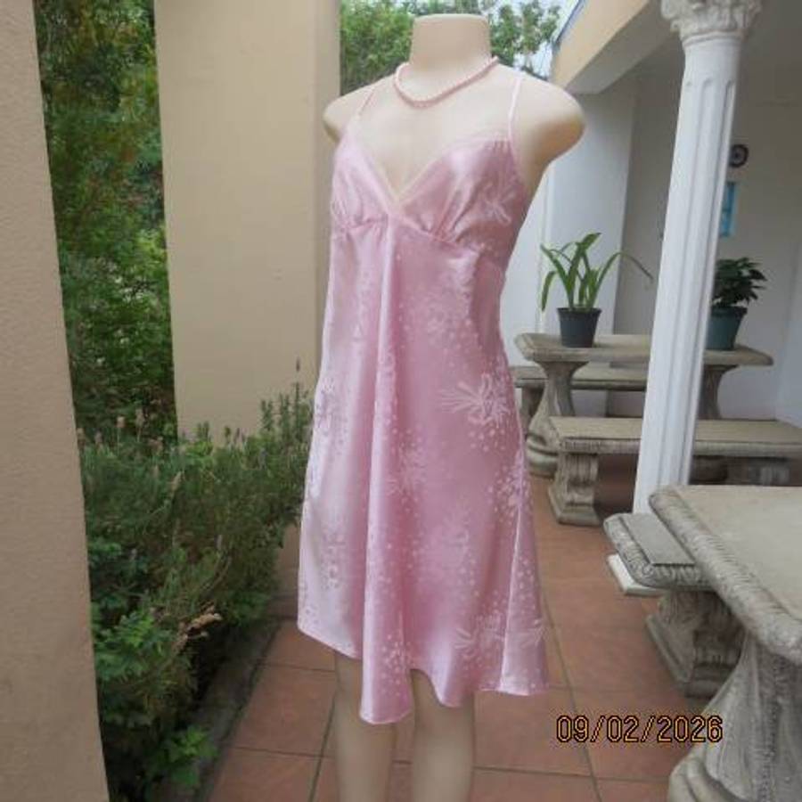 DREAMCATCHER rose pink silky polyester under knee length nighty. Thin shoulder straps. Size 40