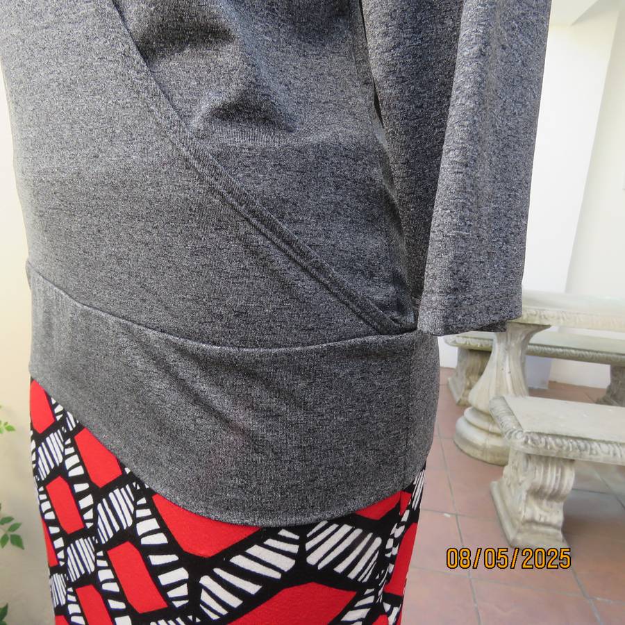 KARA mottled grey stretch polyester long sleeve fold over top. Size 36.