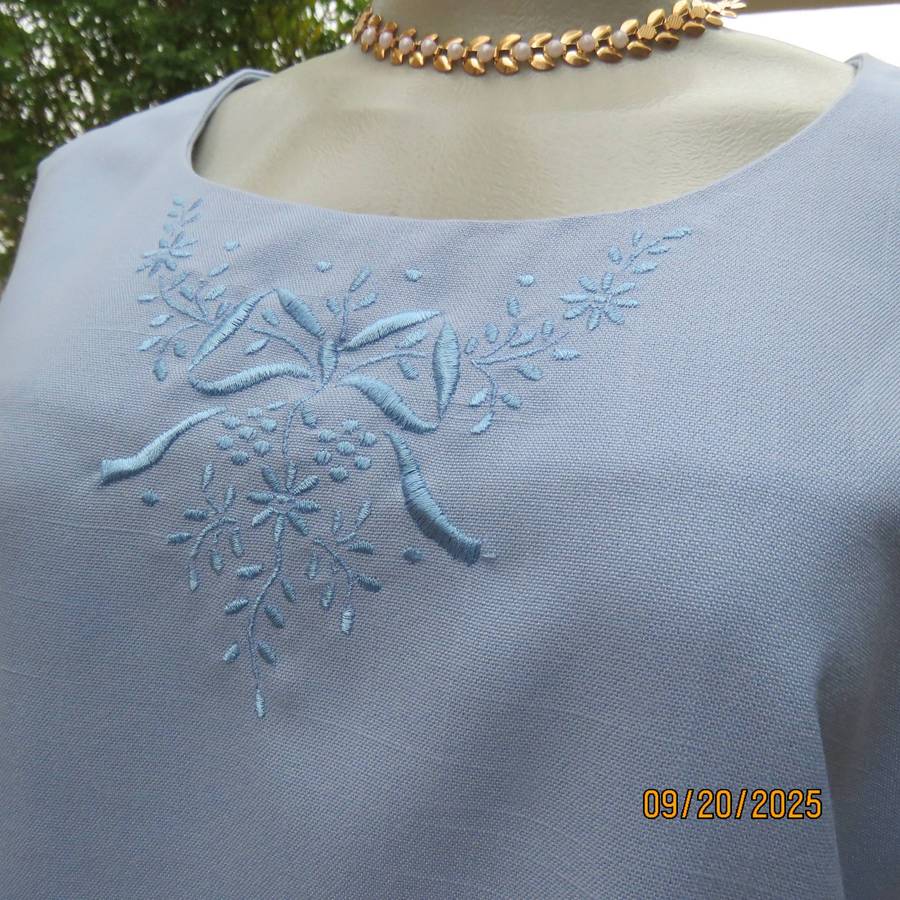 Boutique made 3 pc outfit in powder blue linen-polyester blend. Size 40.