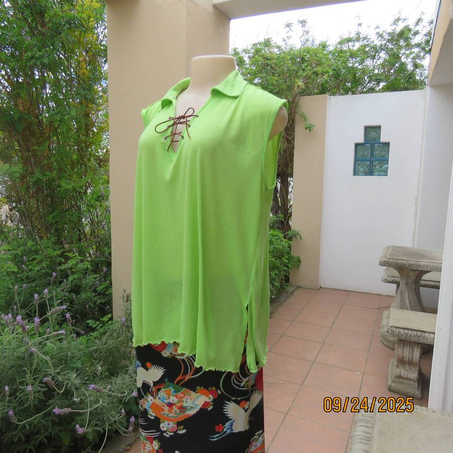 MAINE neon green loose sleeveless polycotton stretch top size 44