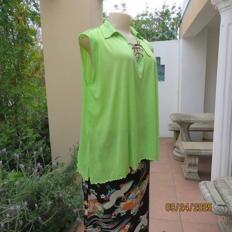 MAINE neon green loose sleeveless polycotton stretch top size 44