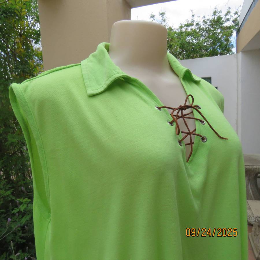 MAINE neon green loose sleeveless polycotton stretch top size 44