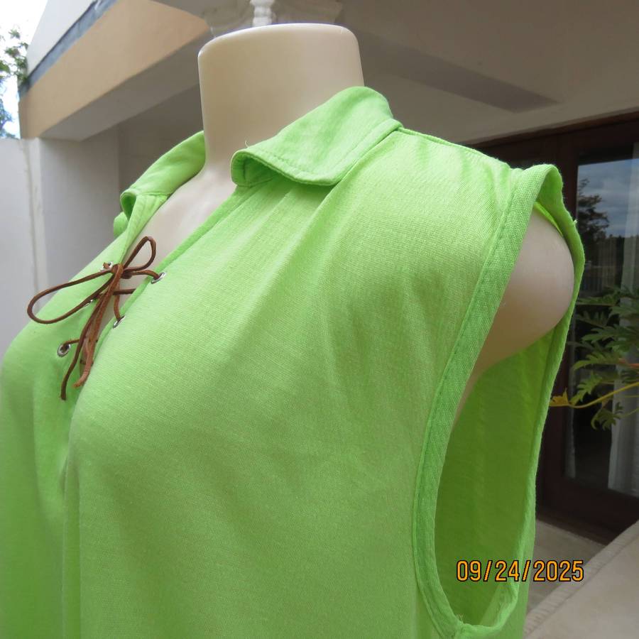 MAINE neon green loose sleeveless polycotton stretch top size 44