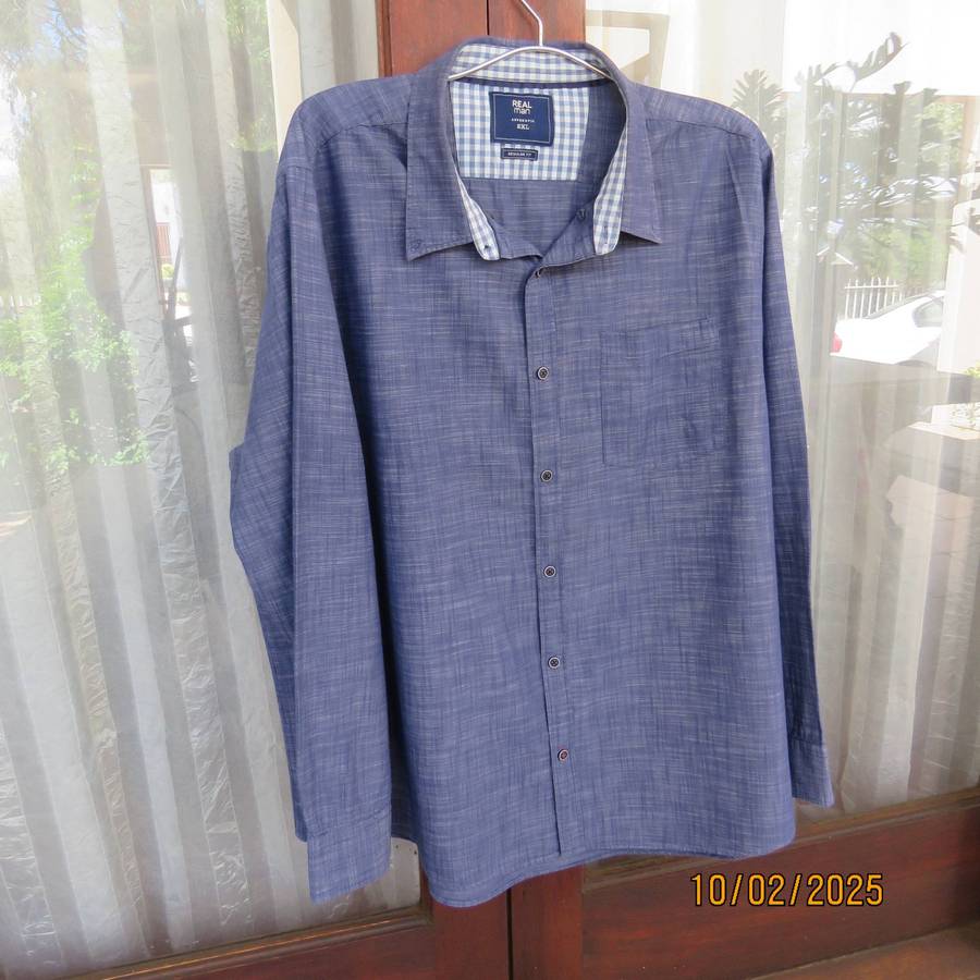 REAL MAN denim blue smart long sleeve shirt in 100% cotton. Size 2XL.