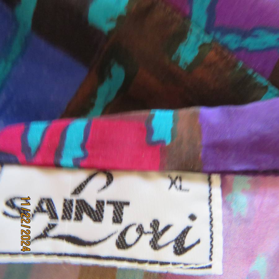 SAINT LORI  100% silk long cuffed sleeve button down geometric patterned jewel colour top.Size 42.