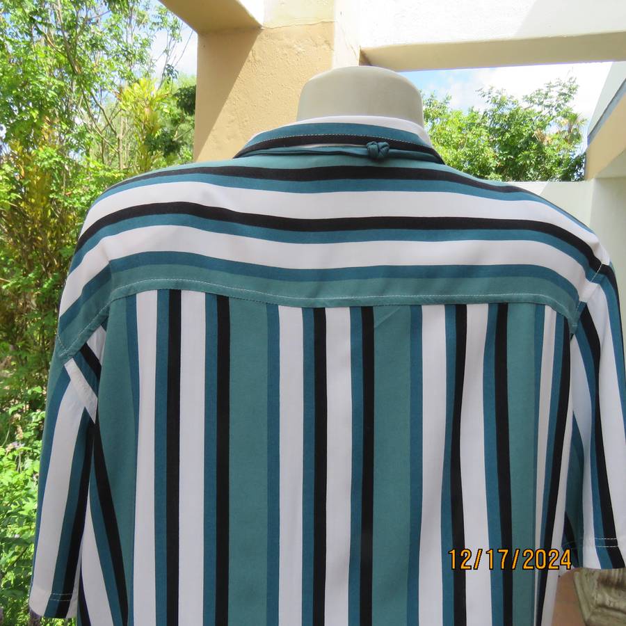 Vertical striped ORIGINALS-Adidas casual short sleeve top in white-black and jade shades. Size 42.