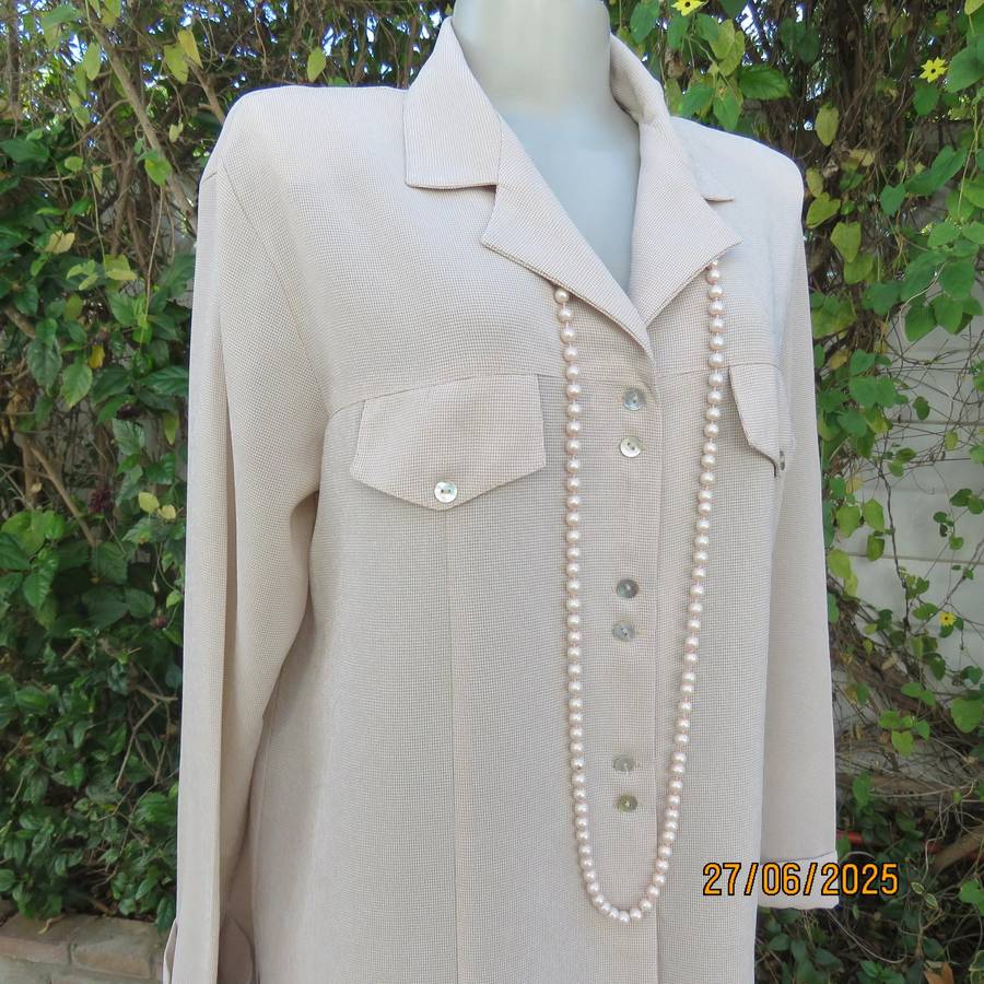 ALL BIZ beige-tan mini check polycotton shirt size 42. Dummy pockets. From NZ