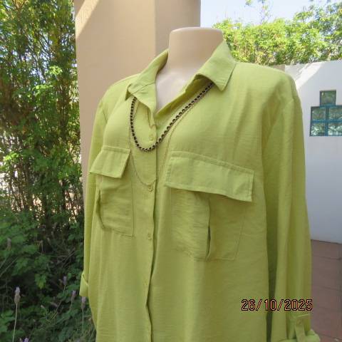 Lime green slightly creased soft polyester long sleeve top size 44