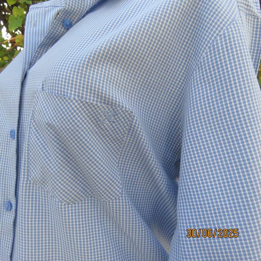 WOOLWORTHS blue-white tiny check long sleeve shirt. Size 36. Polycotton.