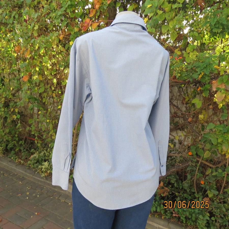 WOOLWORTHS blue-white tiny check long sleeve shirt. Size 36. Polycotton.