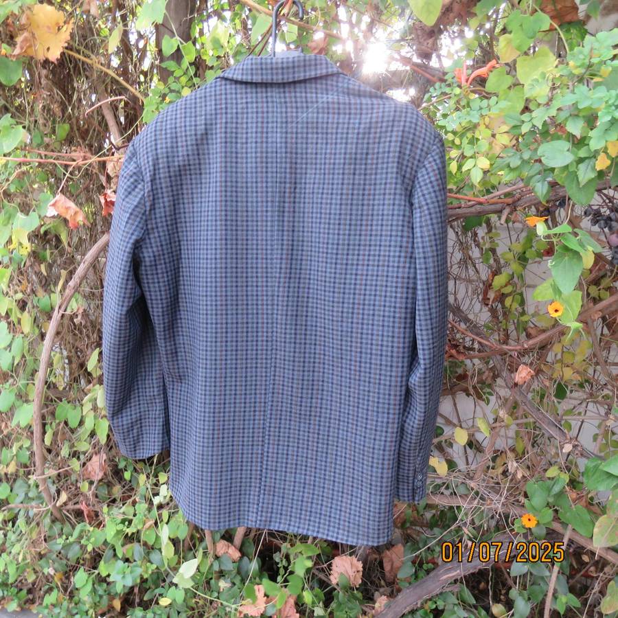 AFOLDO TRABALDO men's blue-brown check sports 100% wool jacket. Fully lined. Size 38