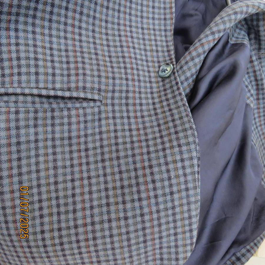 AFOLDO TRABALDO men's blue-brown check sports 100% wool jacket. Fully lined. Size 38