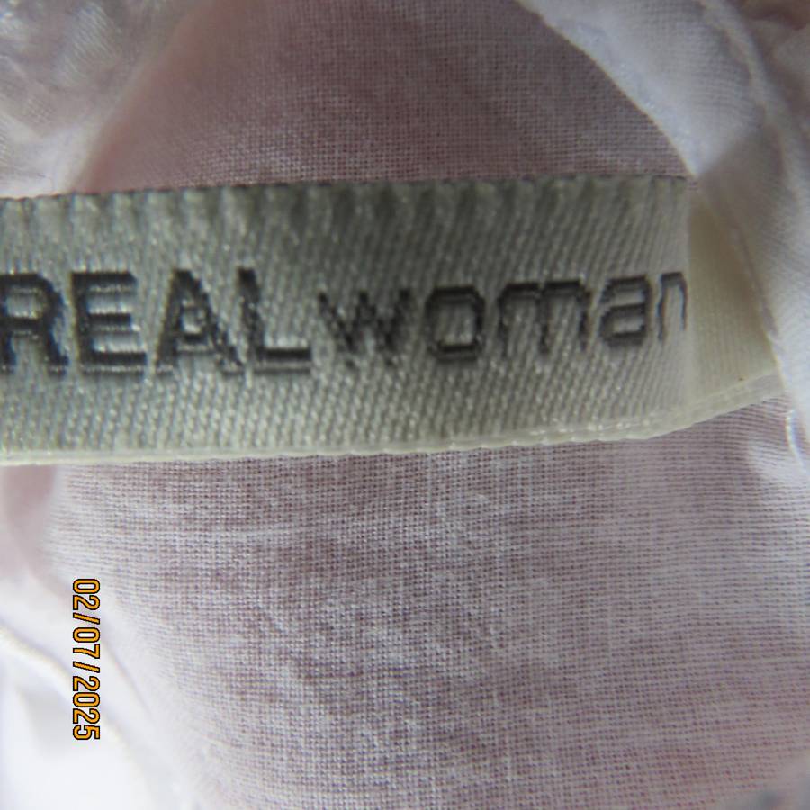 REAL WOMAN white fine cotton sleeveless top with eyelet embroidery on front. Size 40