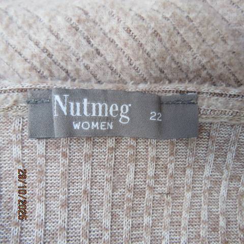 NUTMEG knitted beige polyester-viscose stretch slip over long sleeve top. From U.K. Size 46