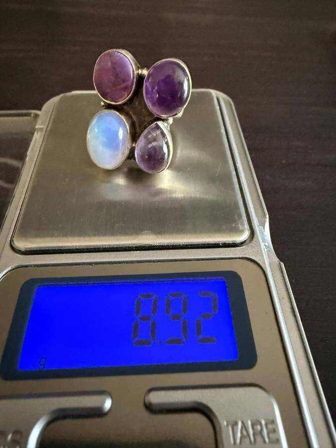 Sterling silver Vintage bulky amethyst & moonstone ring