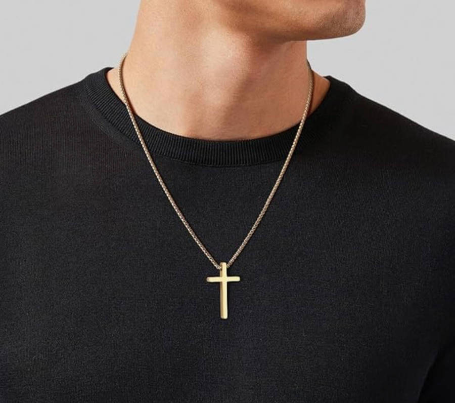 Cross Necklace for Men  316L Durable Stainless Steel Pendant in Gold on 60cm Box Chain
