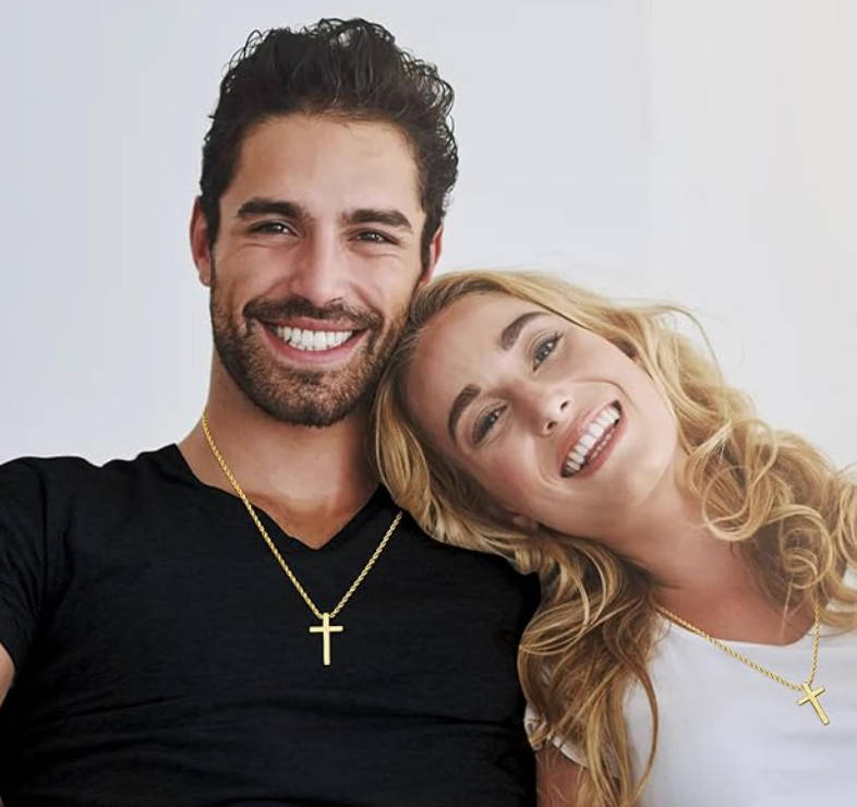 Cross Necklace for Men  316L Durable Stainless Steel Pendant in Gold on 55cm Rope Chain