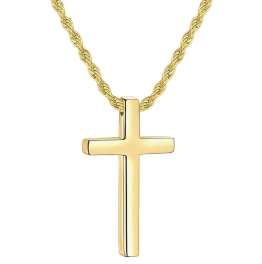 Cross Necklace for Men  316L Durable Stainless Steel Pendant in Gold on 55cm Rope Chain