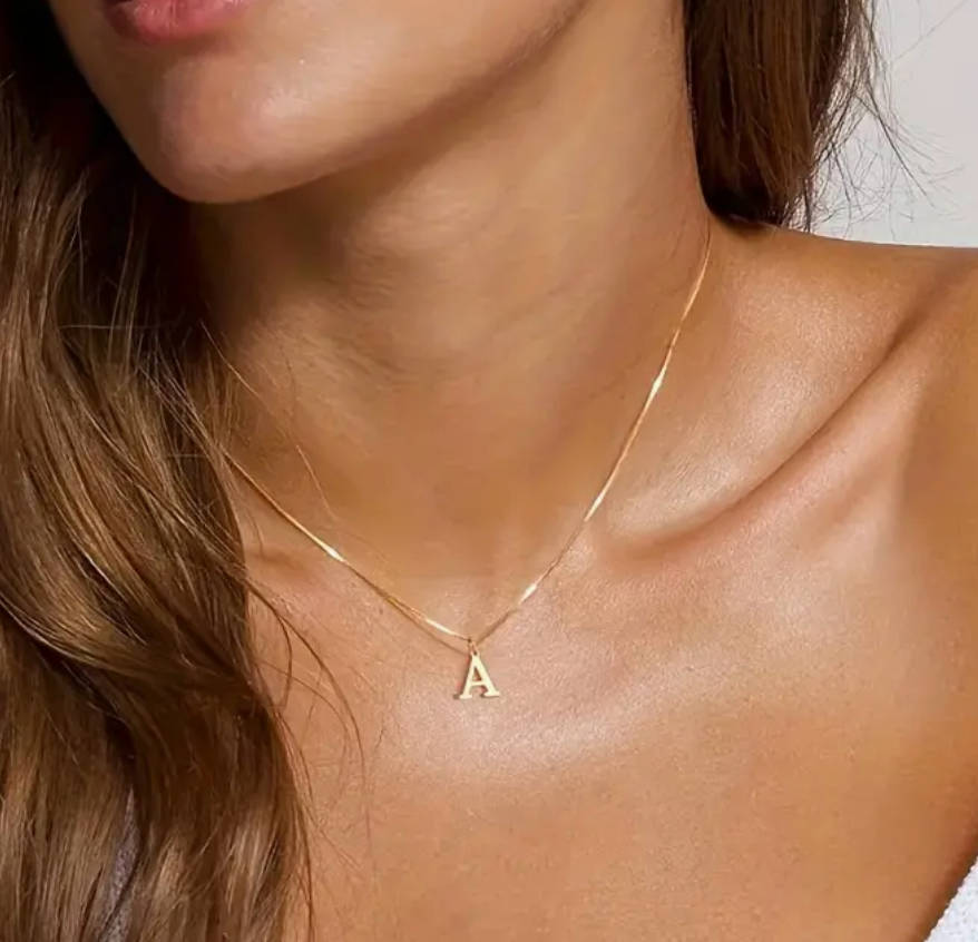 Gold Stainless Steel  Initial Letter Necklaces - in High Quality Velvet Jewellery Gift Box