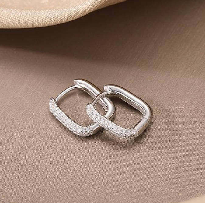925 Tiny Single Row Crystal Huggie Hoop Earrings in Velvet Jewelry Gift Box