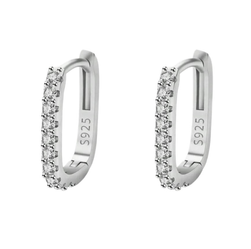 925 Tiny Single Row Crystal Huggie Hoop Earrings in Velvet Jewelry Gift Box