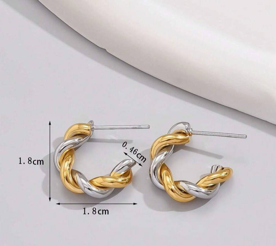 Braided Two Tone Silver and Gold Non Tarnish Earrings in Jewellery Box