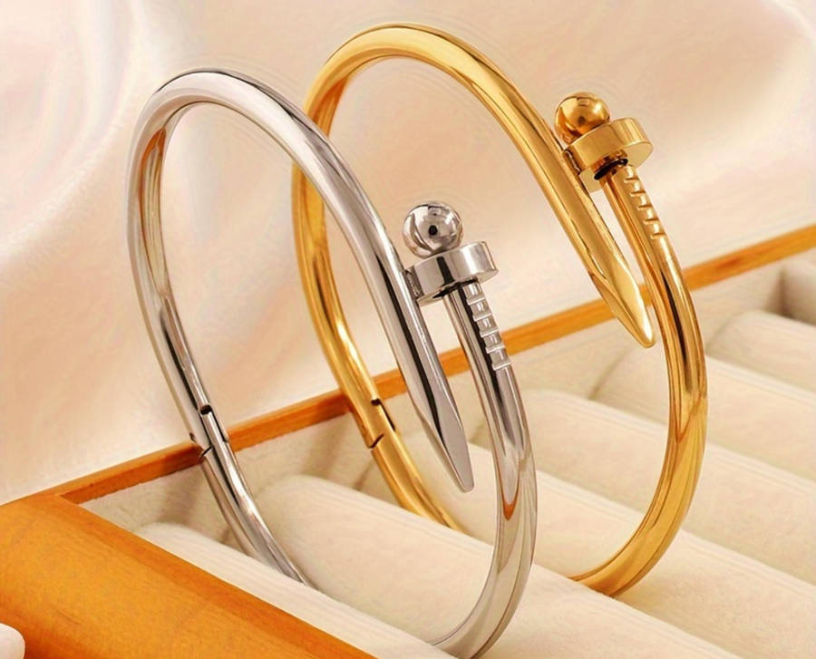 Silver Plated Non Tarnish Stainless Steel Nail Bangle