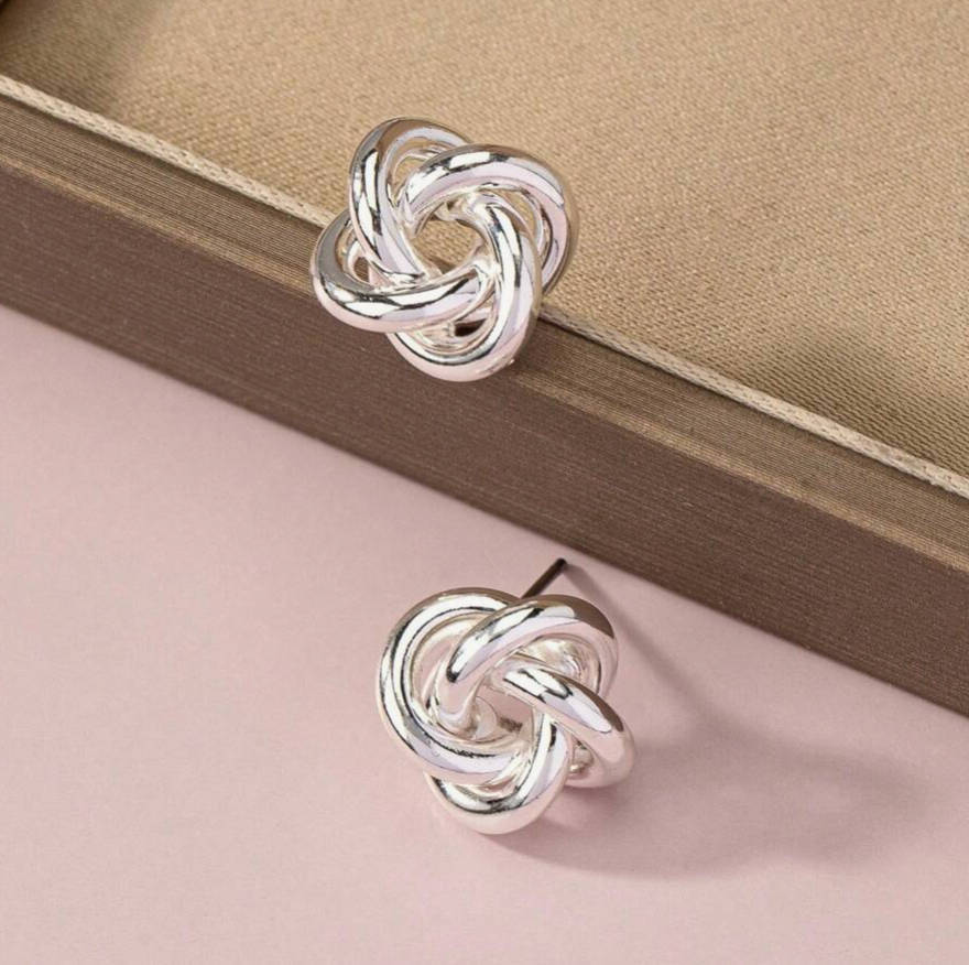 Twisted Knot Stud Earrings - Silver Plated in Jewellery Gift Box