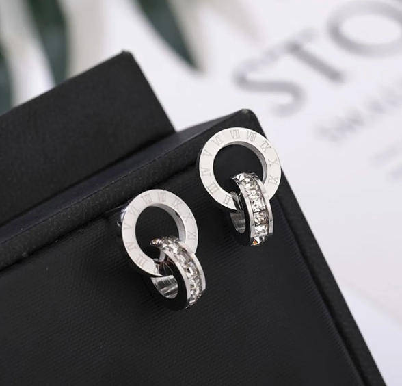 Silver Stainless Steel Roman Numerals Circle Drop Earrings