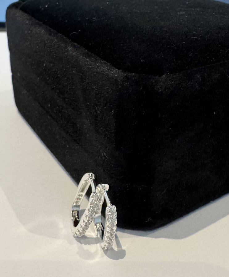 925 Tiny Single Row Crystal Huggie Hoop Earrings in Velvet Jewelry Gift Box