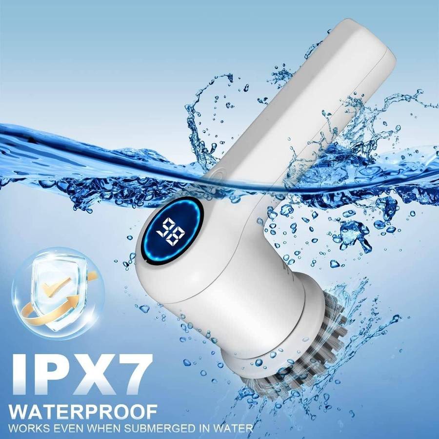 Electric spin scrubber cordless shower brush with LED display