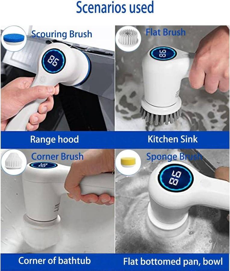 Electric spin scrubber cordless shower brush with LED display