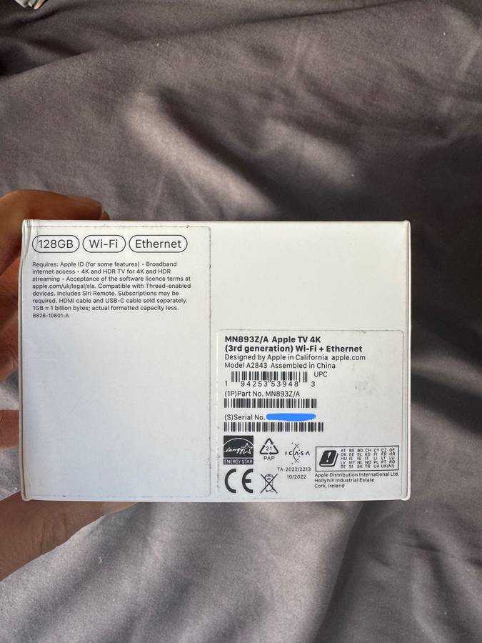 Apple TV 4K 128GB (3rd Gen) WiFi Ethernet