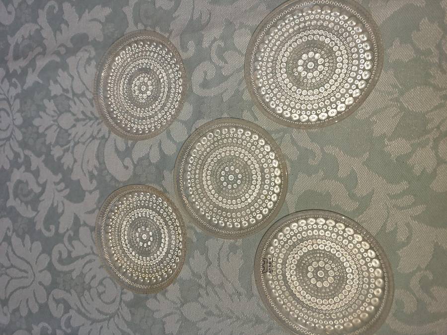 A SET OF 5 ART DECOR CANOP'E GLASS PLATES SOLD AS IS