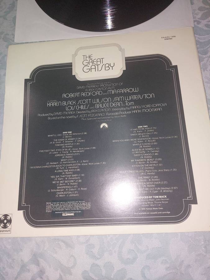 AN ORIGINAL SOUNDTRACK RECORDING OF THE GREAT GATSBY ALBUM SOLD AS IS