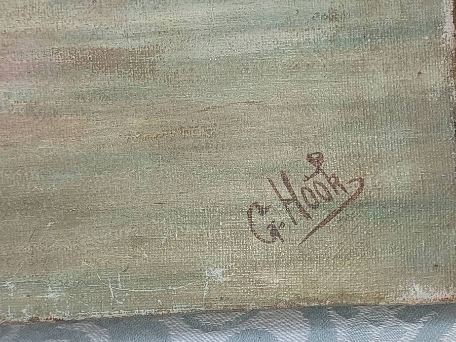 A VINTAGE ART PIECE ON CANVAS BY ARTIST G HOOK SOLD AS IS