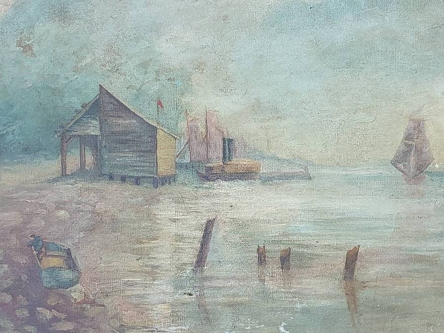 A VINTAGE ART PIECE ON CANVAS BY ARTIST G HOOK SOLD AS IS