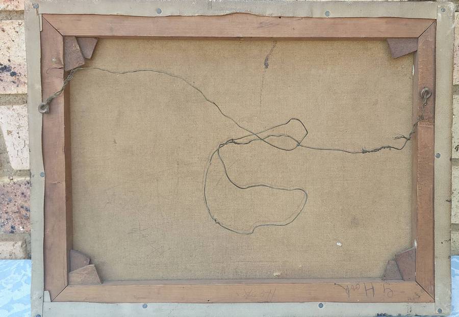 A VINTAGE ART PIECE ON CANVAS BY ARTIST G HOOK SOLD AS IS